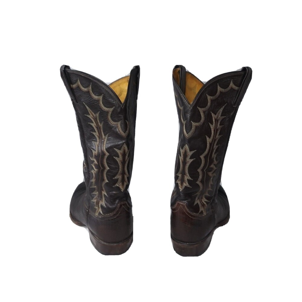 Vintage Tony Lama Lizard Western Boots Men's Size 9.5 D Dark Brown #Y6898 - Picture 6 of 12